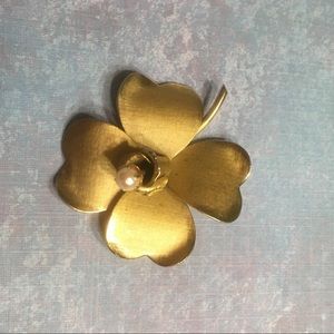 Dogwood Gold Tone Pearl Brooch